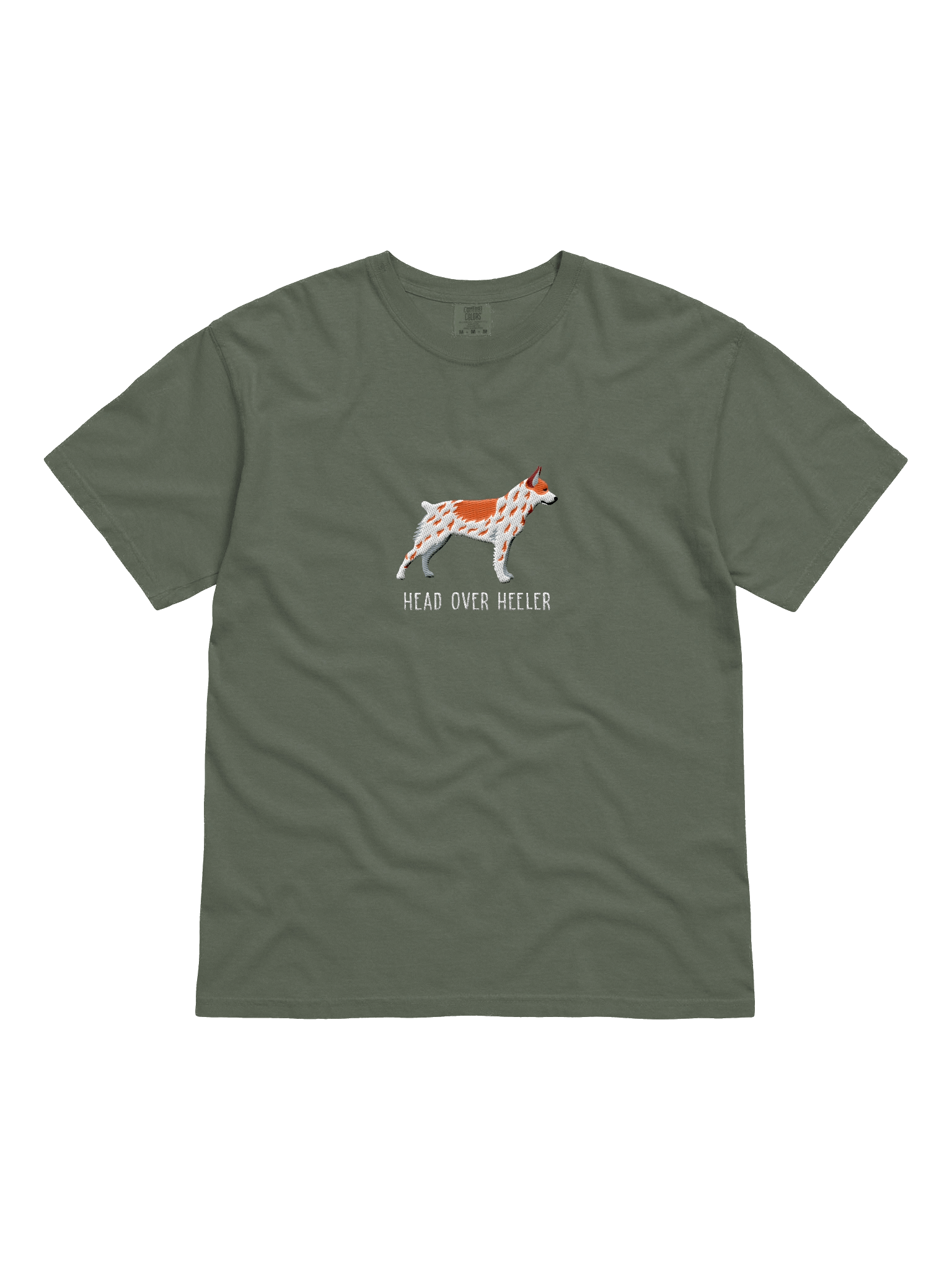 Head Over Heeler T-Shirt(Embroidered) of an Australian Cattle Dog(Red Heeler, Docked Tail) product image (41)
