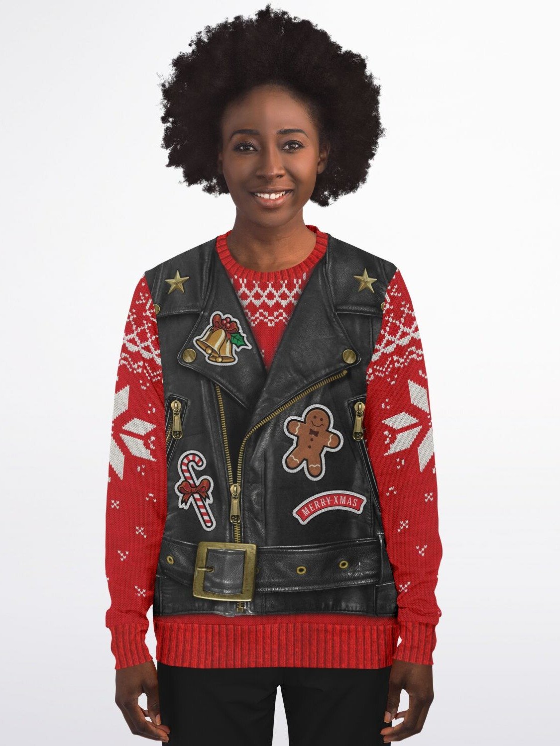 Biker Santa Christmas Sweater - Rebellious Holiday Leather Vest Design Ugly Christmas Sweater product image (7)