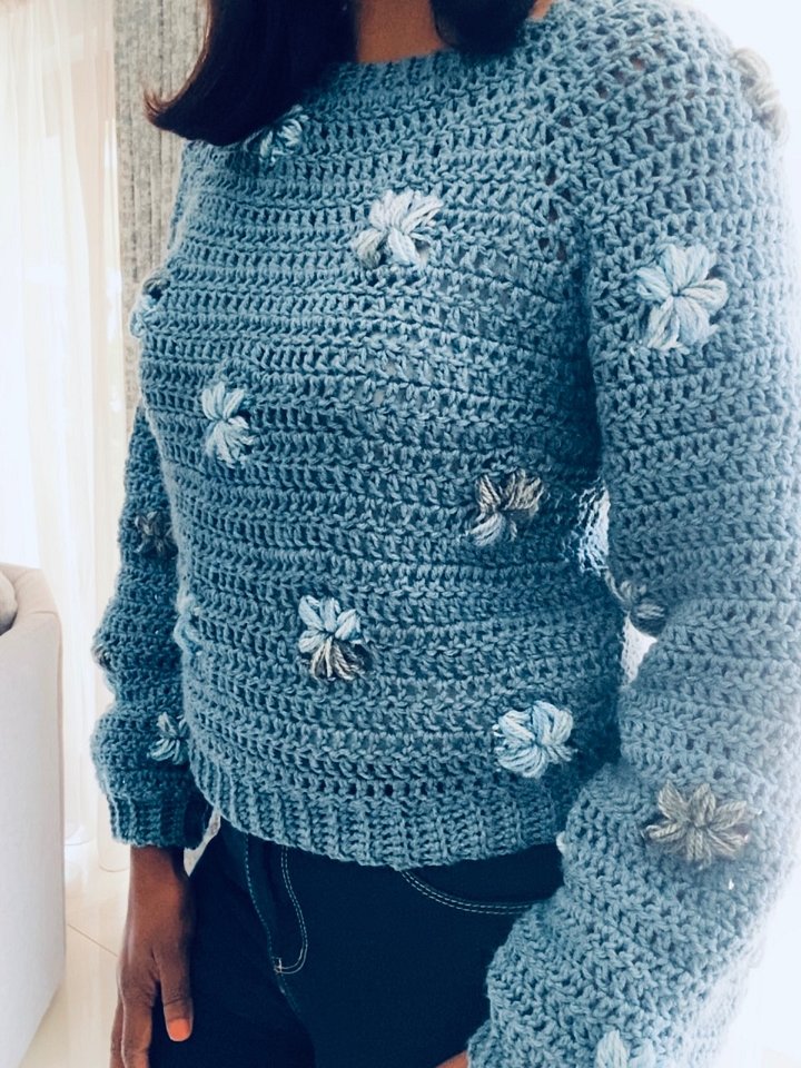 Crochet Raglan Flower Puff Sweater CHART ONLY product image (2)