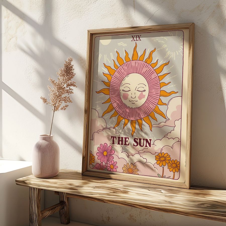 The Sun Tarot Card in Pastel Colors Retro Art Print product image (19)