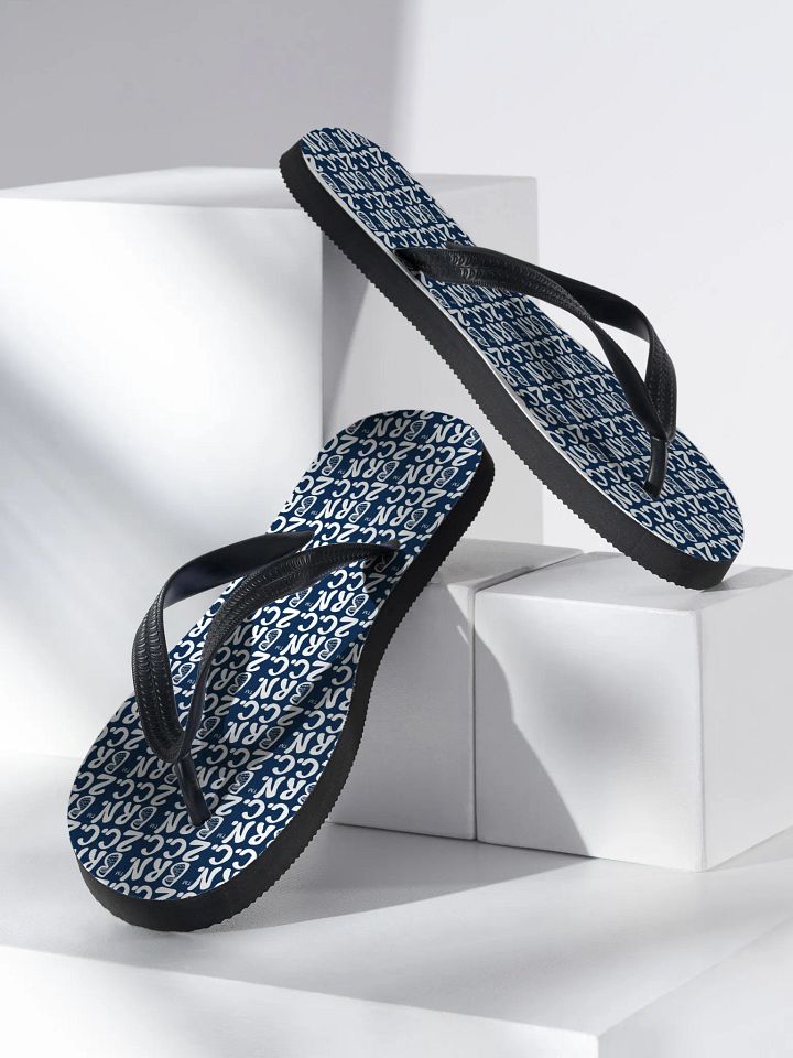 BOURNE to Flip Flop™ | Cape Cod Vibes for Your Soles | Mini BRN.2C.C. Logo Repeat Sandals | White Logo on Navy product image (2)