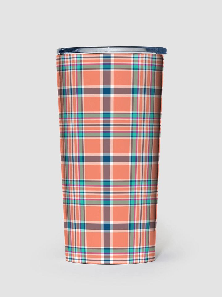 Orange Coral and Blue Plaid Travel Tumbler product image (2)