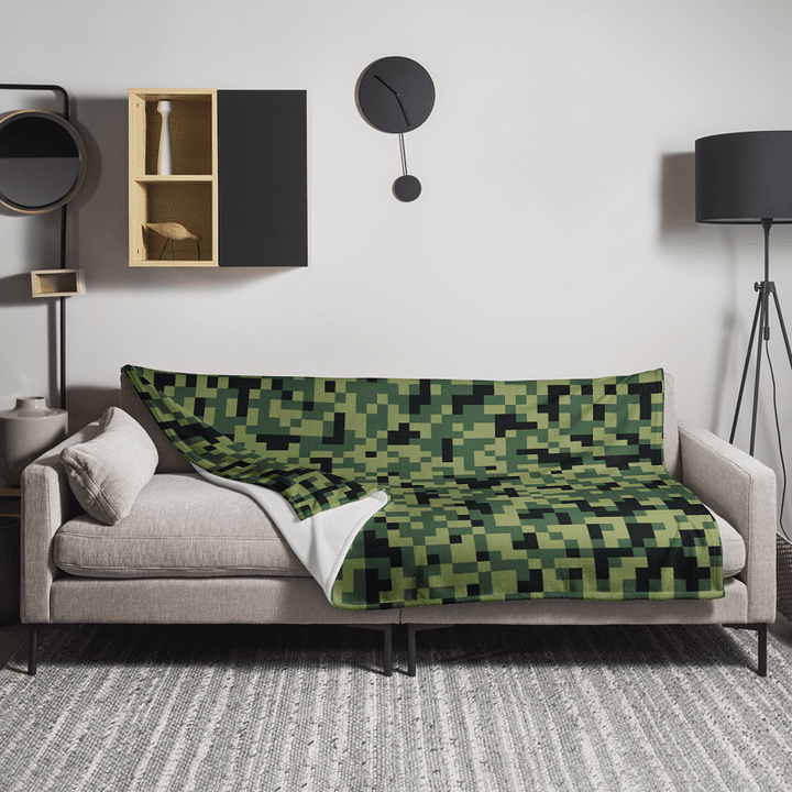Military Green Camouflage Pixels Camo Pattern Throw Blanket product image (1)