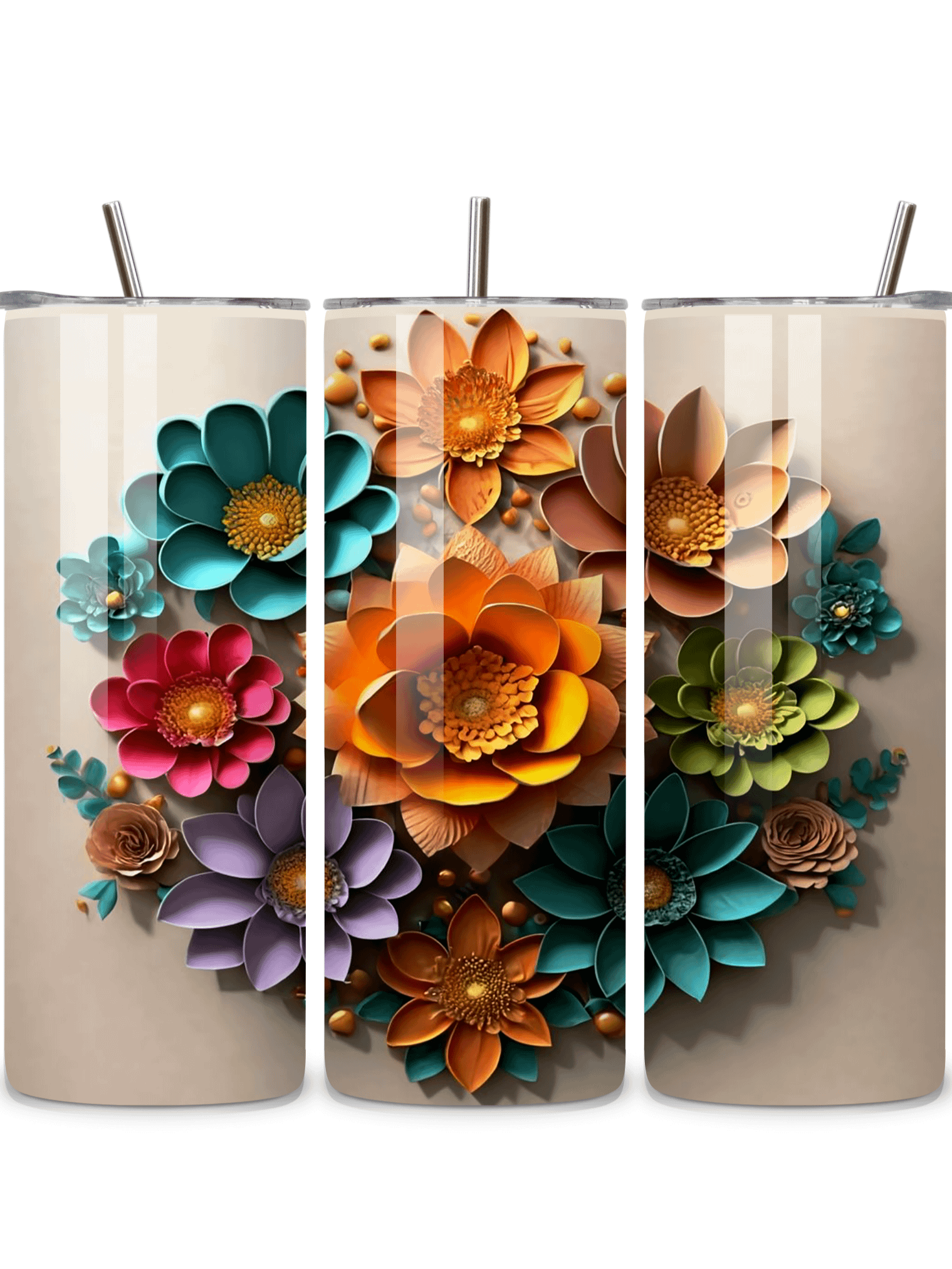 Floral Bloom 20oz Skinny Tumbler with Metal Straw – Vibrant Multicolor Flower Design – Double-Walled Insulated Stainless Steel Tumbler Gift for Flower Lovers and Nature Enthusiasts product image (1)