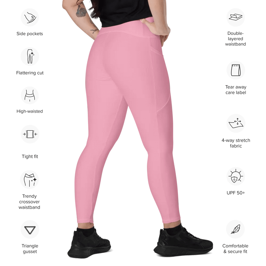 Plain Bubblegum Pink Soft Summer Women's High Waisted Premium Crossover Leggings with Pockets by Treasure Pie product image (11)