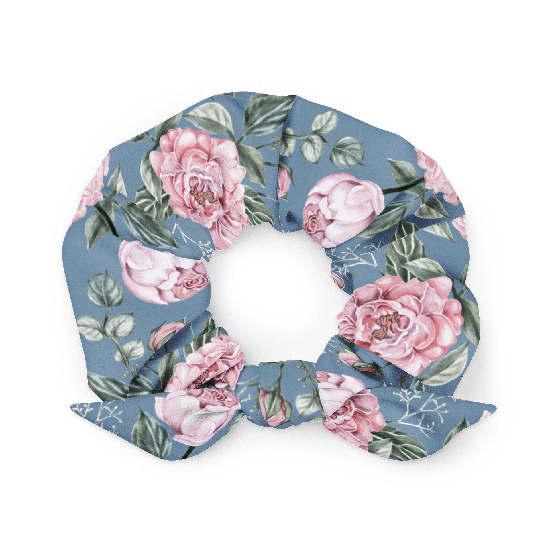 Peony Blue Floral All-Over Print Scrunchie with Bow Accent product image (1)