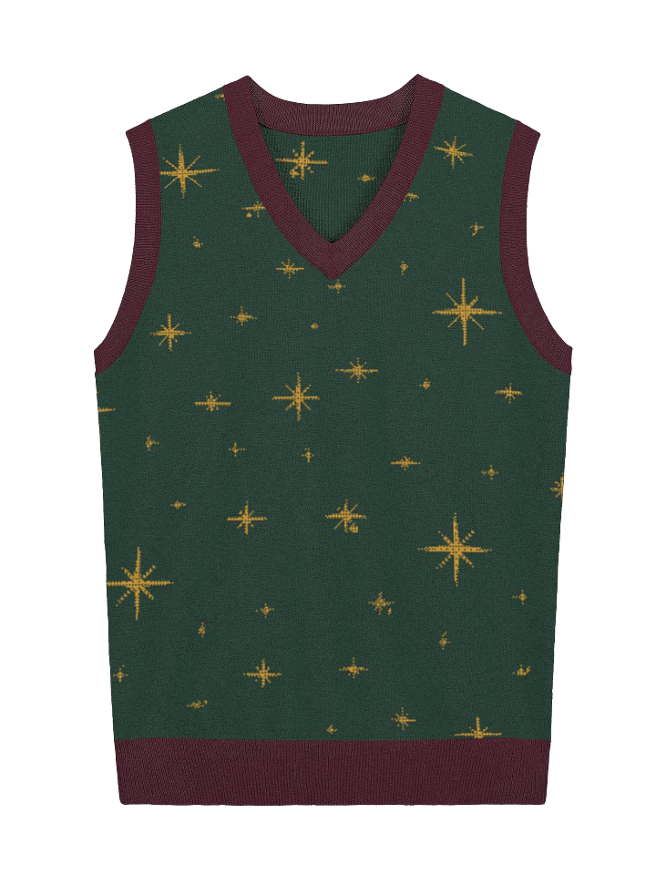 Ugly Christmas Sweater Vest – Retro Starburst Celestial Knit, V-Neck Holiday Chaos product image (1)