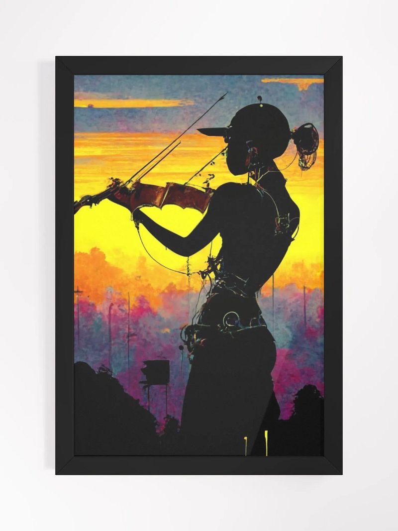 Serenading Sunset: Enchanting Poster of a Woman's Silhouette Playing the Violin