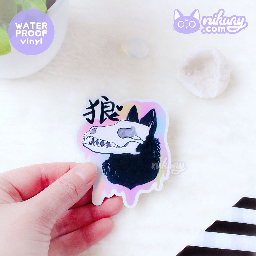 Matt Holo Rainbow Wolf Skull Sticker product image (3)