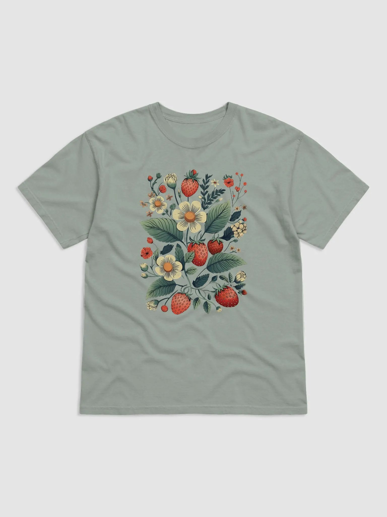 Strawberry Fruits and Flowers Cottagecore Aesthetic T-Shirt(3) | Cottagecore, Forestcore, Fairycore, & Goblincore Shirt Design product image (2)