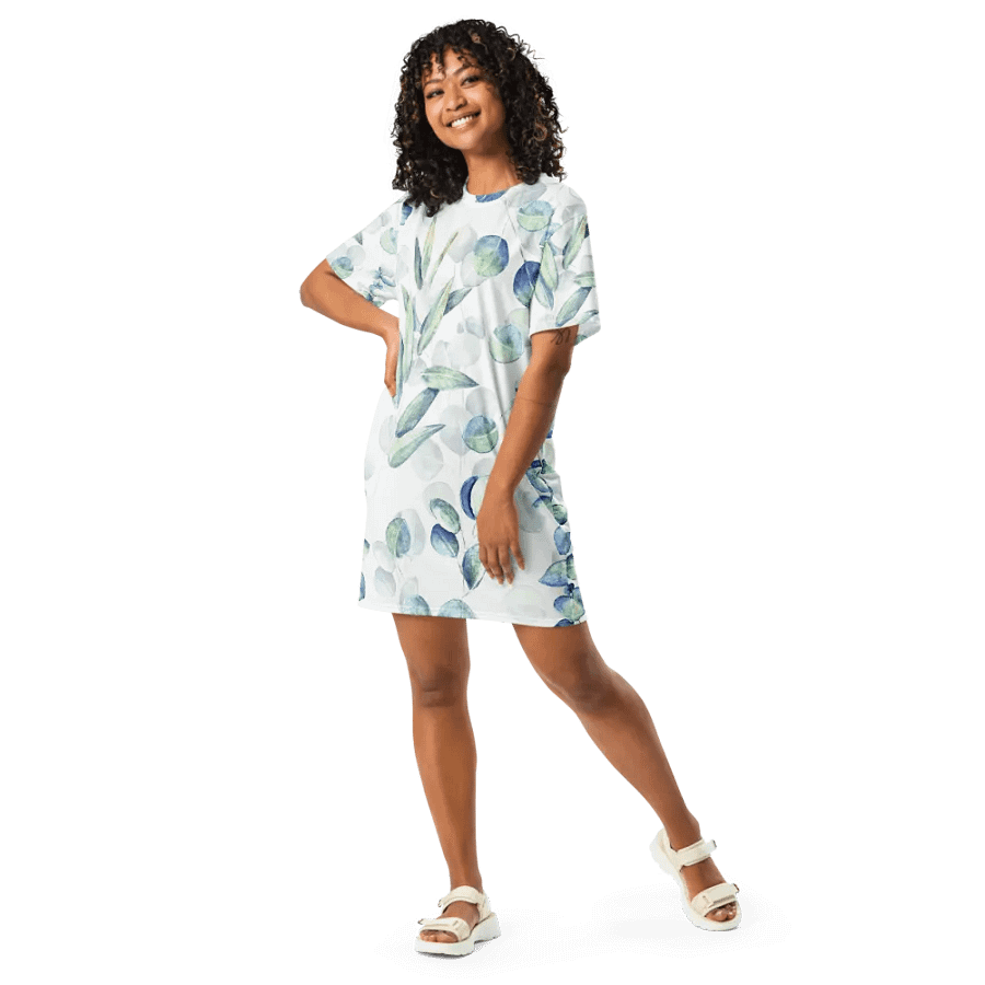 Watercolour Eucalyptus Branches and Leaves Pattern T-shirt Dress product image (9)