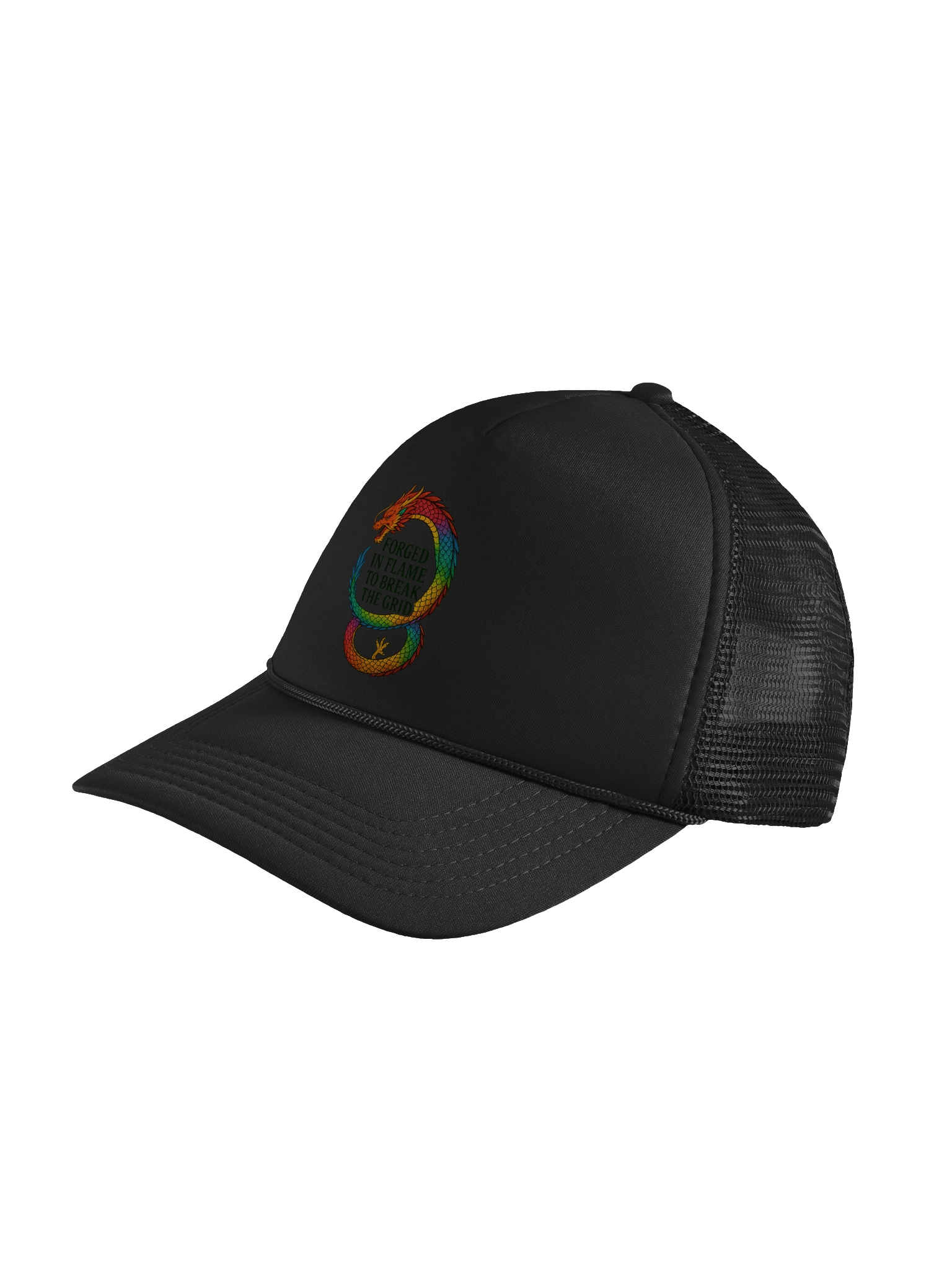 🐉 Flame Signal – Colourful Dragon Trucker Hat Crowned in code. Protected in flame. product image (12)
