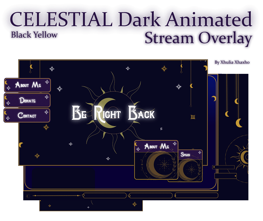 FREE SIMPLE Dark STREAM OVERLAY Celestial, Dark overlay pack, Celestial Animated Overlay, Stream overlay pack, Black and gold Overlay product image (1)