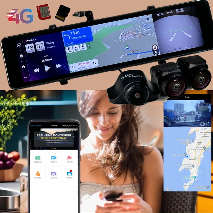 SRS ABSOLUTE 2K 4G Smart Dash Cam | Android | ADAS | 24x7 Remote Audio-Video Monitor | GPS Tracking | 256GB MicroSD support| PlayStore | Maps-Apps Support | Steering Control | Split Screen| Multi-Task product image (2)