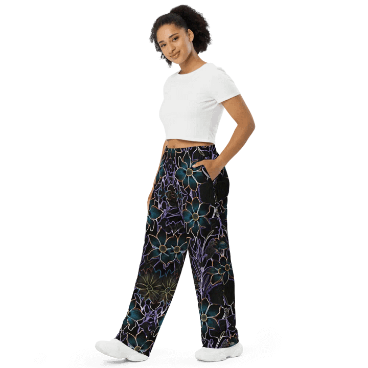 Trippy Dark Florals/All-Over Print Unisex Wide-Leg Pants by Sublicolor product image (2)
