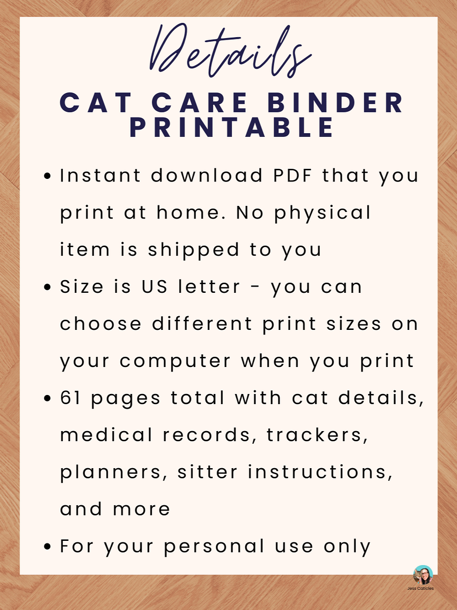 Orange Cats & Flowers Cat Care Binder Printable product image (10)