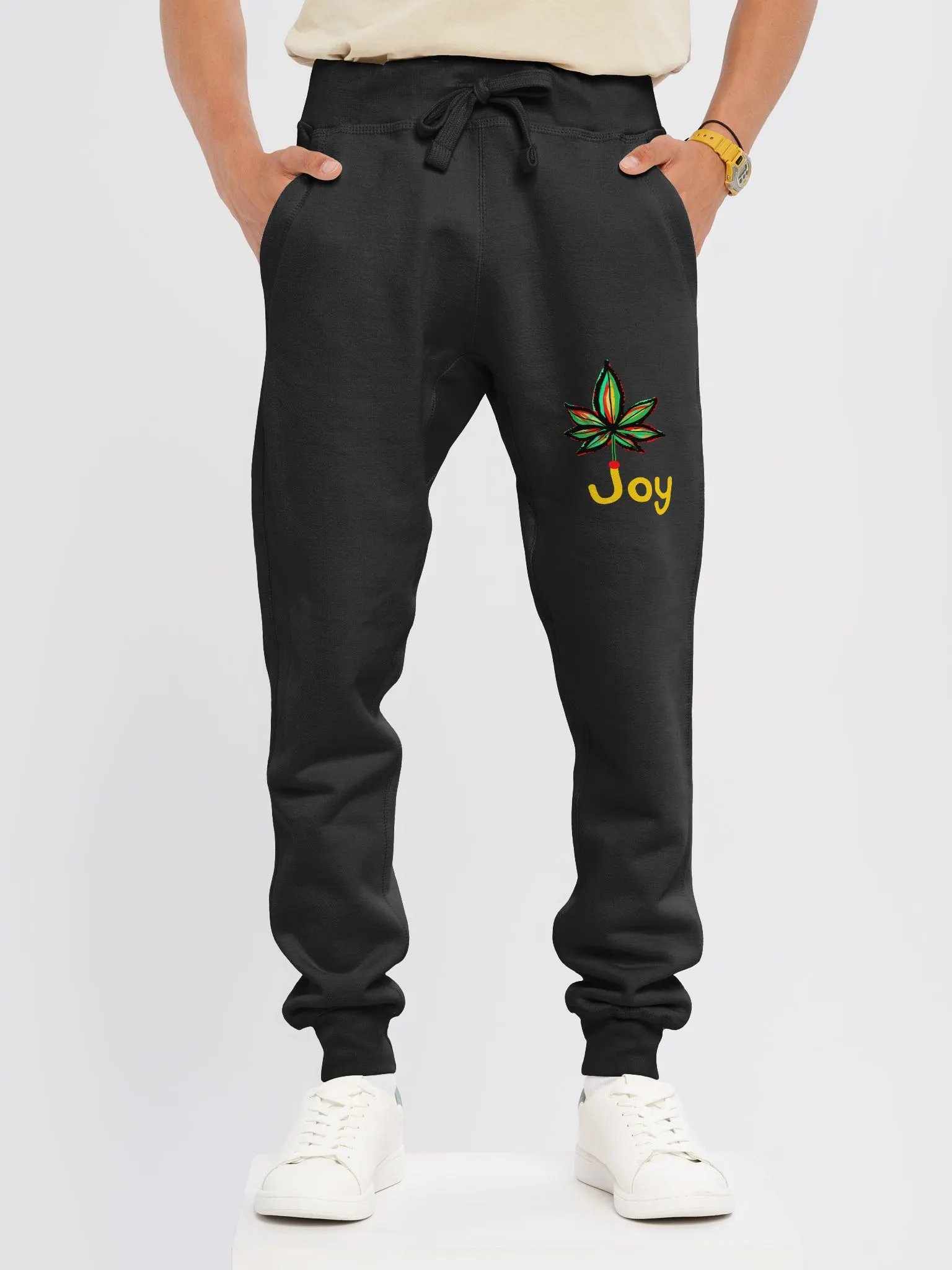 Cheerful Smiley Face & Joy Leaf Fleece Joggers product image (3)