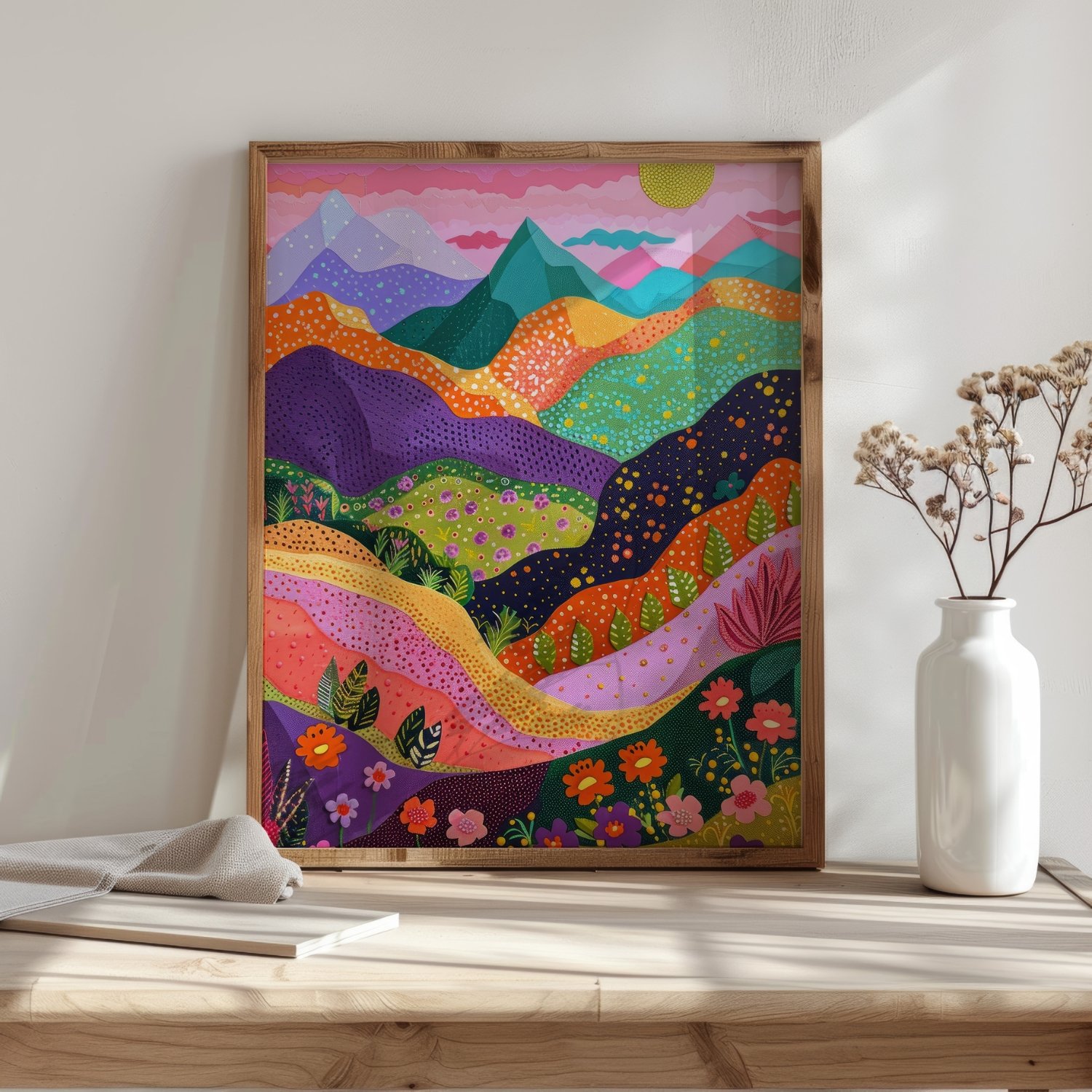 Mountain Scenery with Colorful Flowers Abstract Art Print product image (29)