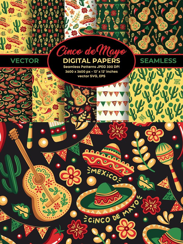 Mexican Cinco de Mayo Seamless Patterns product image (1)