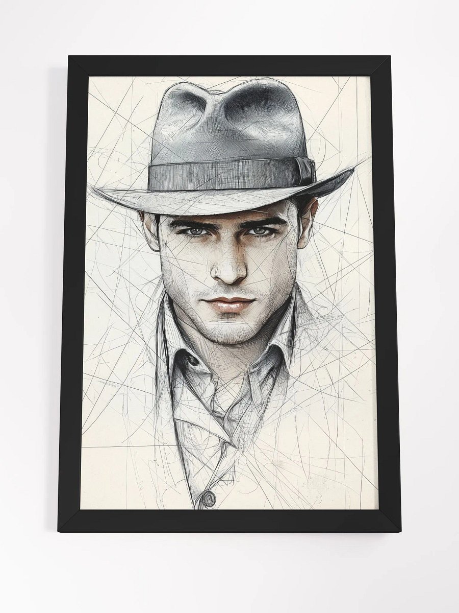 Brooding Fedora: Intense Line Art Portrait of a Mysterious Man product image (4)