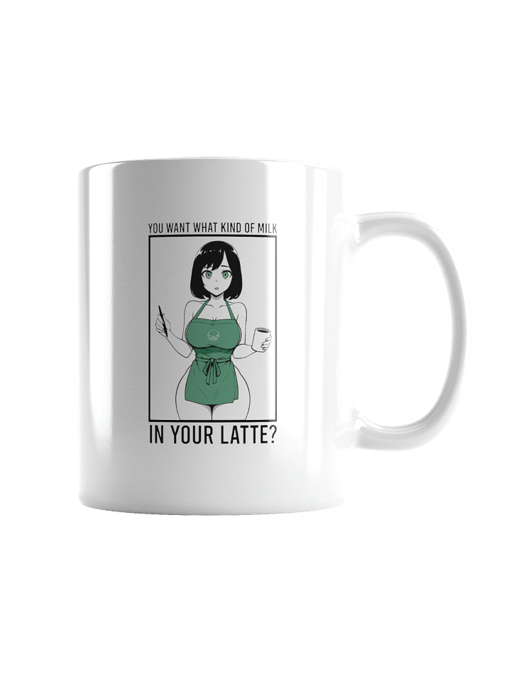 Latte Whisperer: Anime Barista Mug with Green Apron Charm, You Want What Kind Of Milk in Your Latte? product image (2)