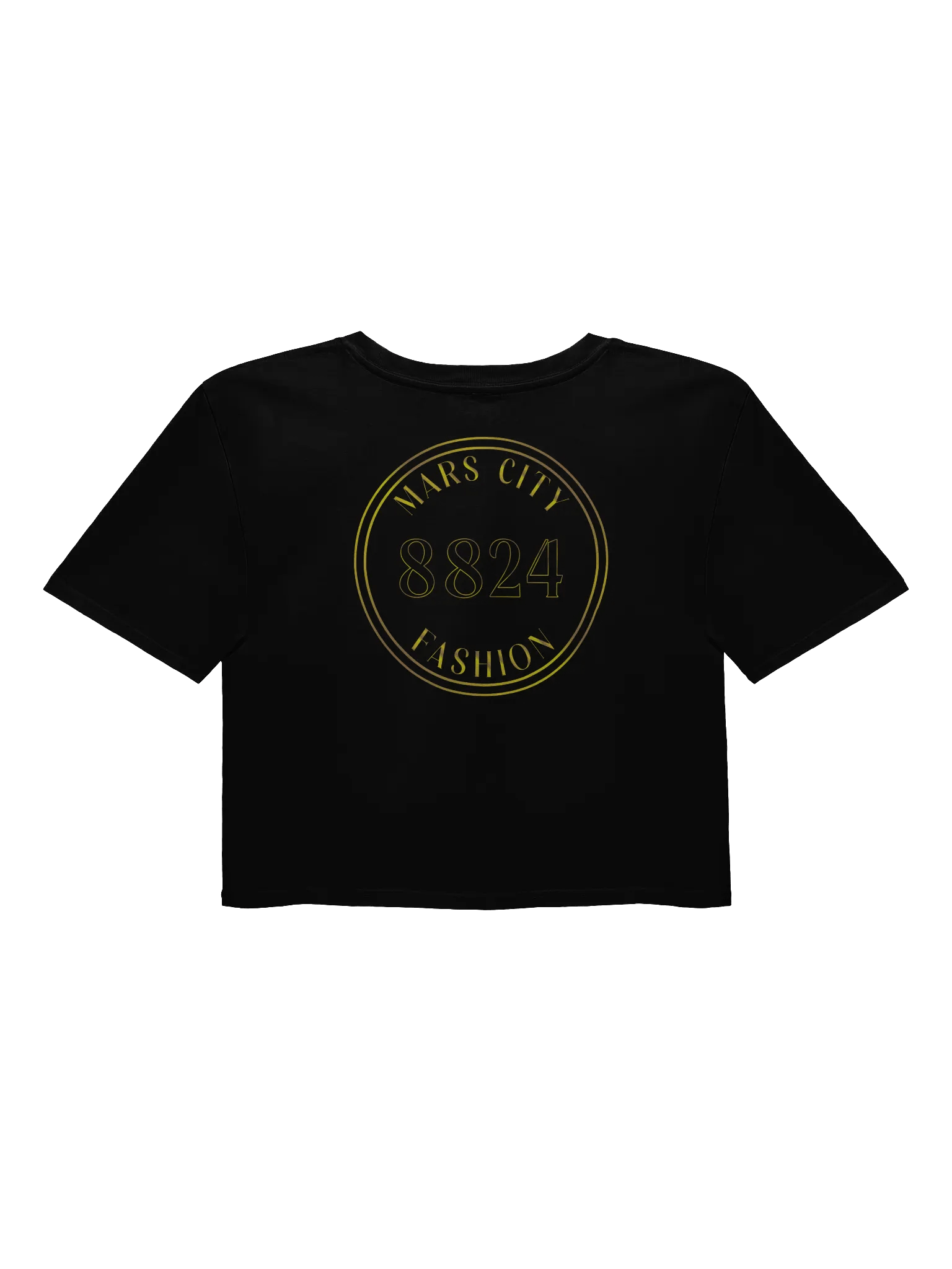 Ladies black cropped tee shirt with Gold Astronaut front product image (2)