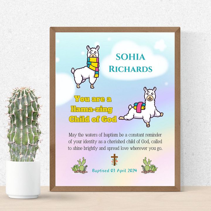 Cute Alpacas Rainbow Background Baptism Canva Template product image (2)