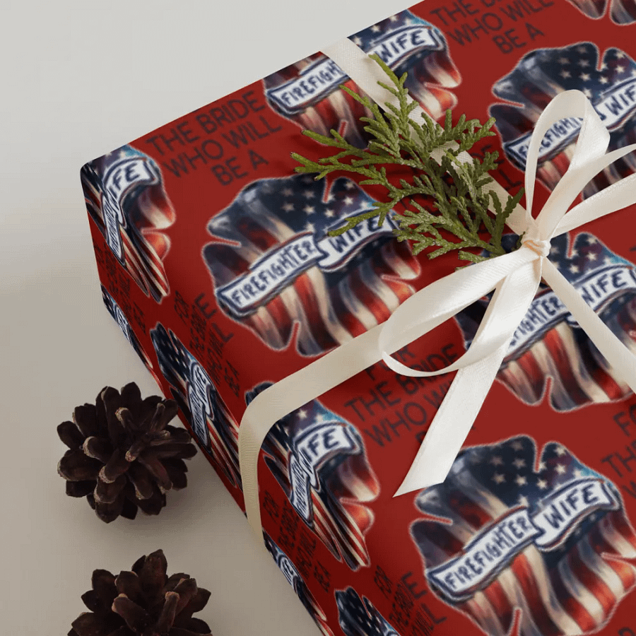 Wrapping Paper For The Bride To Be A Firefighter Wife Gift Wrap Sheet Set product image (7)