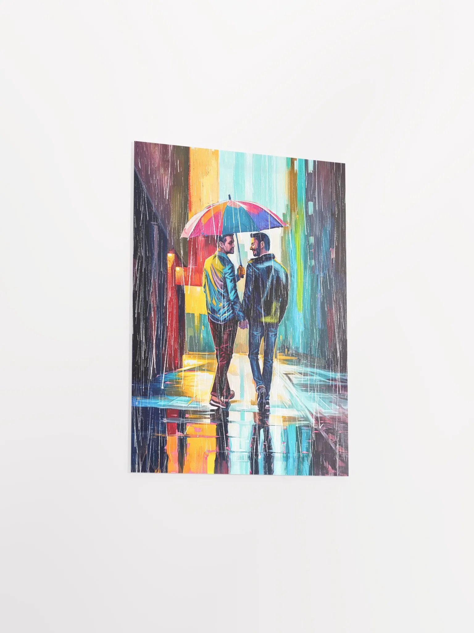 Gay Couple In The Rain – Colorful Two Hearts Studio Art Print product image (3)