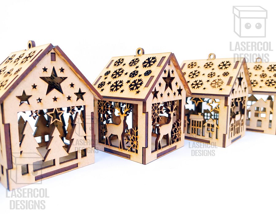 Christmas House Ornaments Set 4 (2 Sizes, 5 Styles) - Laser Cut Files product image (5)
