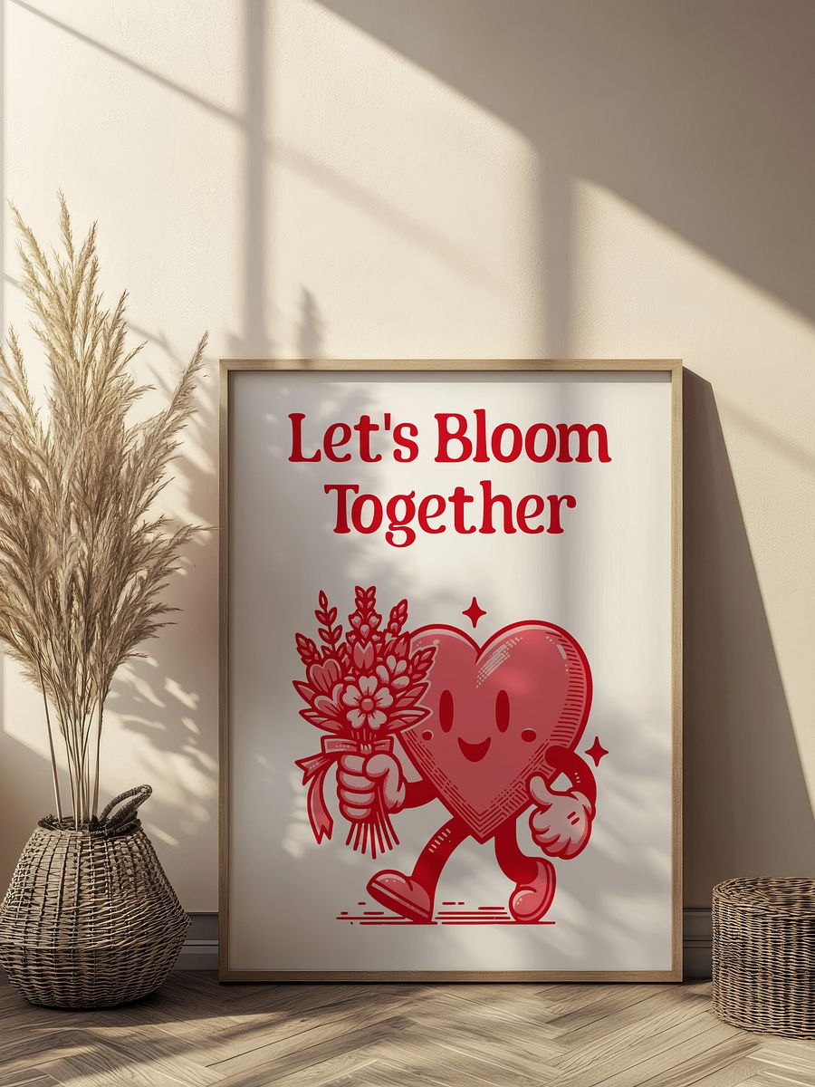 Let's Bloom Together Heart Mascot Retro Art Print product image (7)