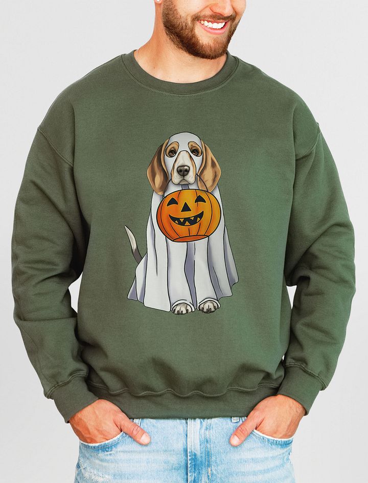 Beagle Halloween Sweatshirt | Funny Fall & Halloween Beagle Wearing a Ghost Costume with Pumpkin Basket product image (19)
