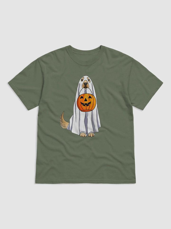 Funny Golden Retriever Halloween Tee | Cute Ghost Goldie Holding a Pumpkin Basket Halloween and Fall Shirt product image (2)
