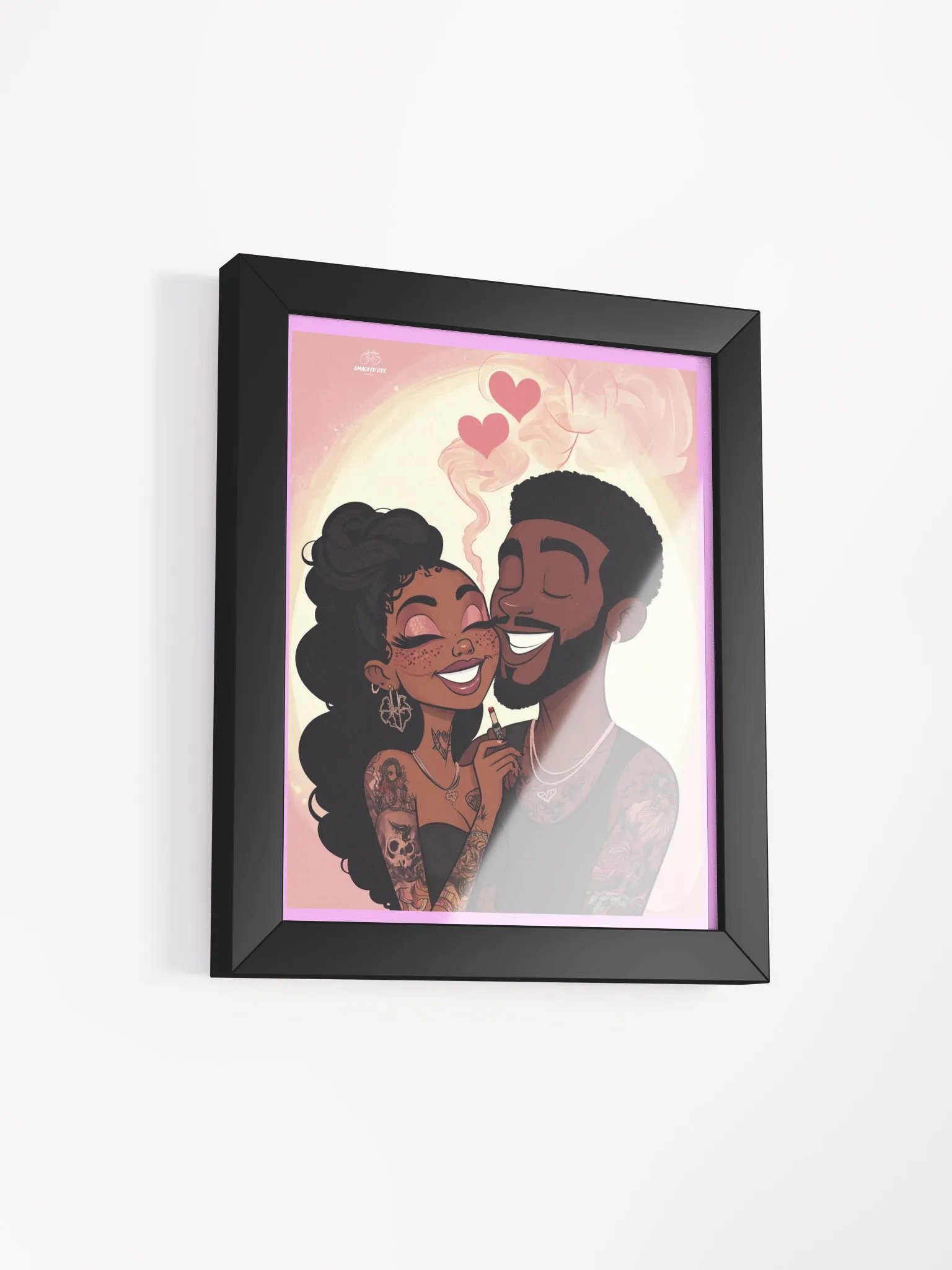 Stoner Art | Smoked with Love - Cannabis-Themed Couple Smoking Together Framed Poster product image (3)