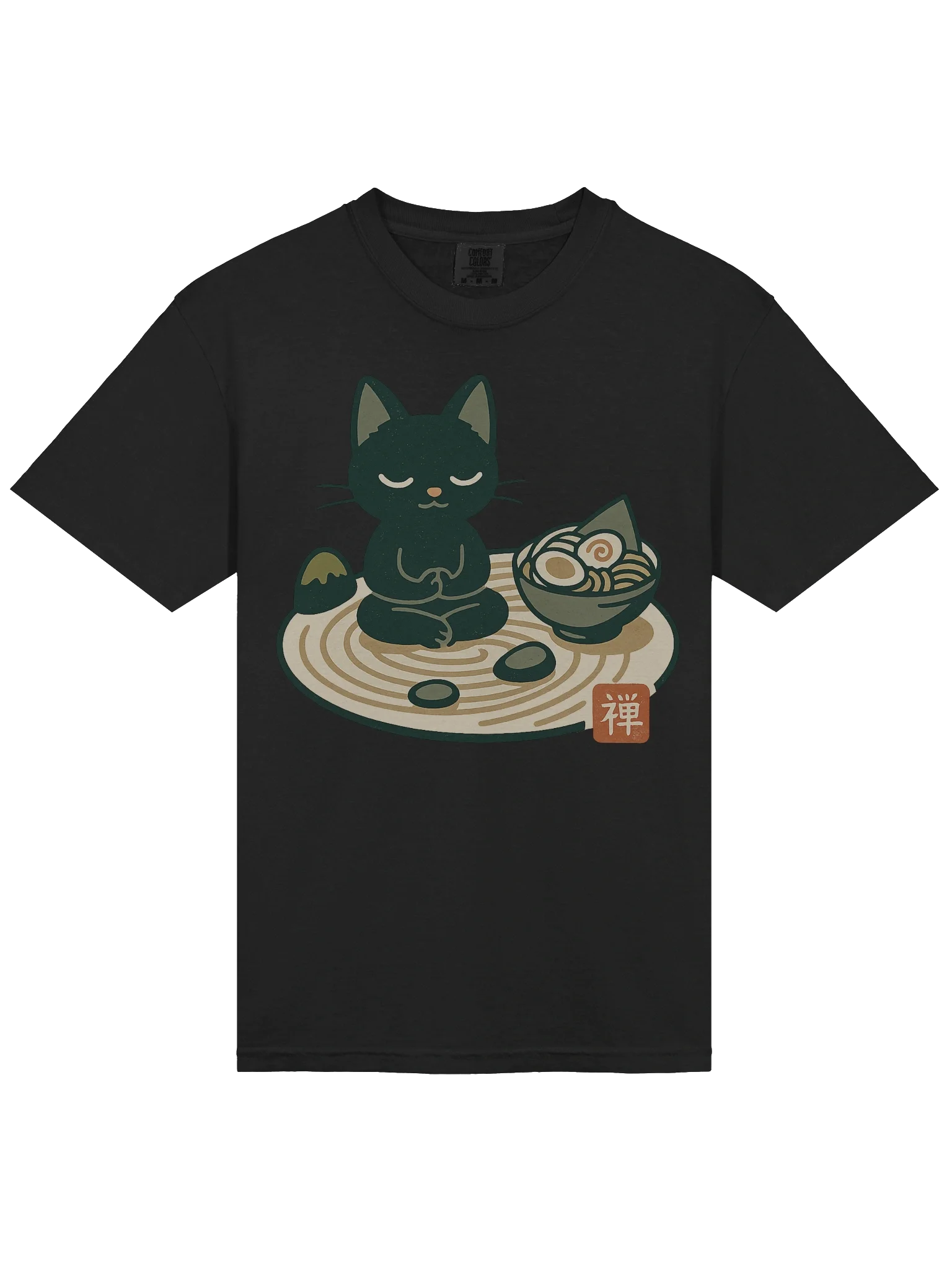 Black Cat Eating Ramen Zen Spiral Garden Concept Japanese Graphic Art T-Shirt product image (24)