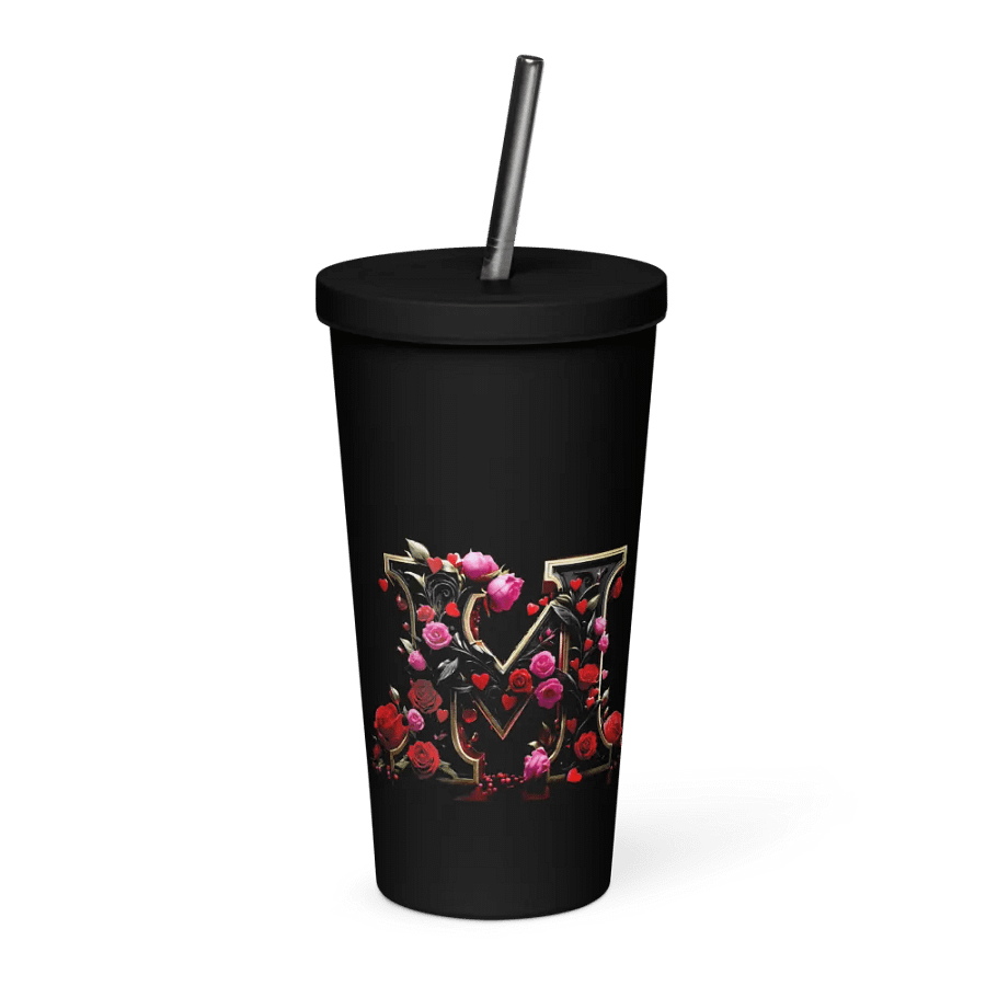 Valentine’s Monogram Letter M(1) Black Tumbler product image (1)