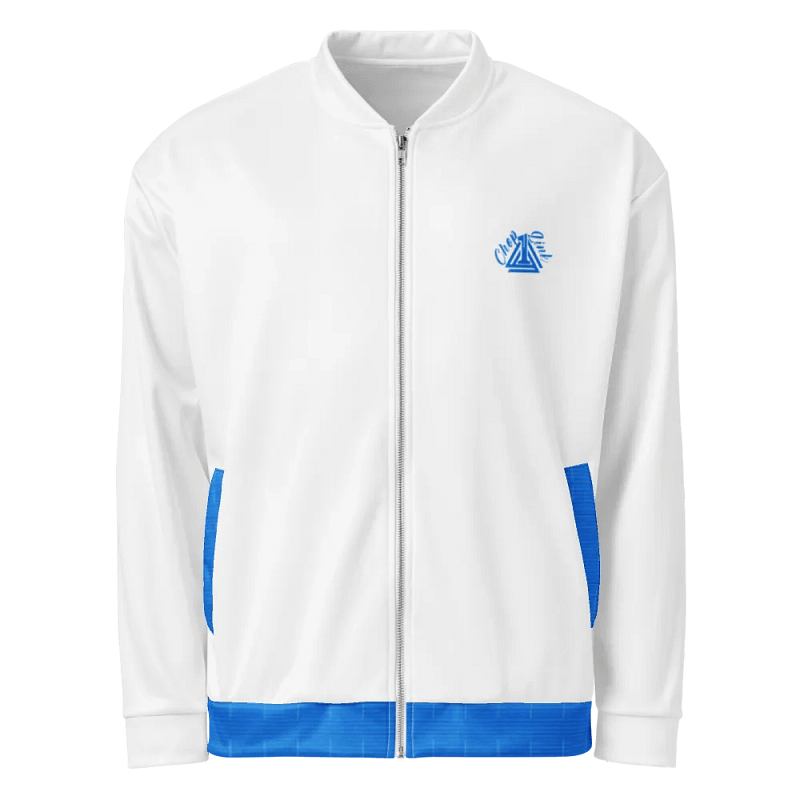 White and Aqua Blue Royalty Bomber Jacket