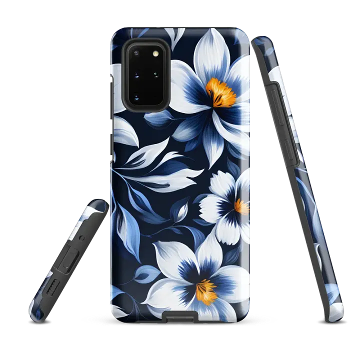 Tough Phone Case for Samsung® - Blue and White Flowers on a Dark Blue Background product image (2)