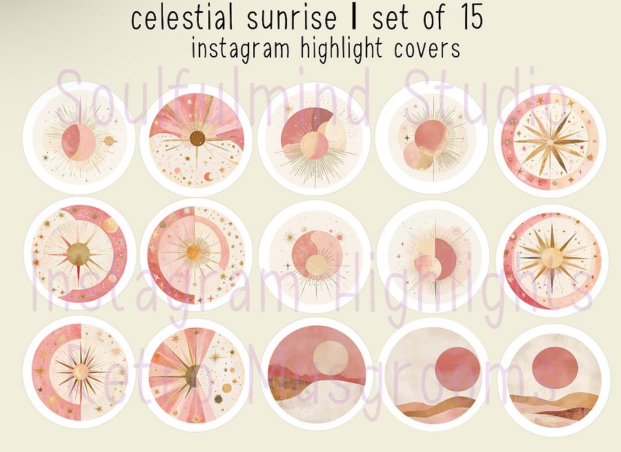 Celestial Sunrise Instagram Highlight Covers | Set of 15 Boho & Abstract Sun Icons | Cosmic Earthy Aesthetic product image (1)