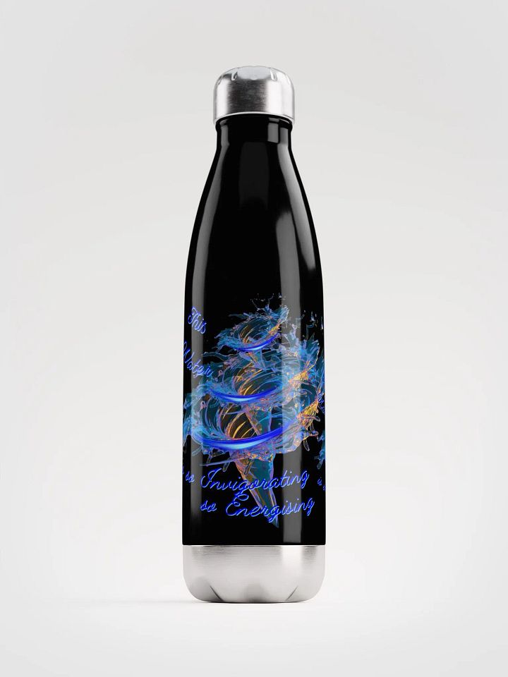 Stainless steal water bottle with beautiful swirly blue whirlpool  design featuring 'This water is so energising' product image (1)