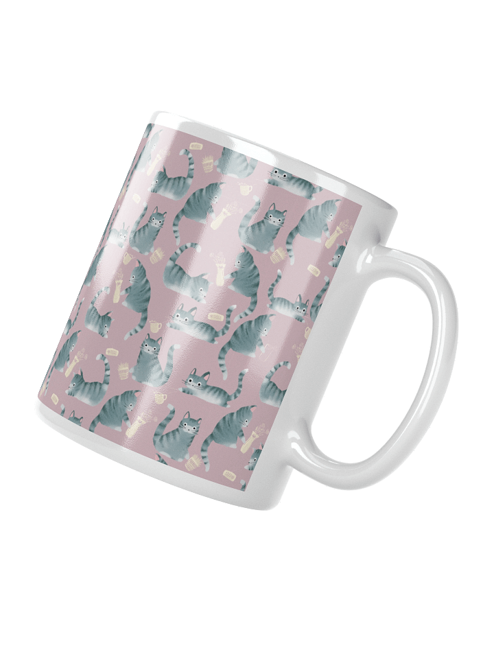 Bad Grey Tabby Cats Knocking Stuff Over Mug, Pink product image (5)