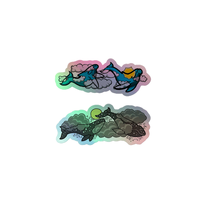 sky humpback and starry gray whale holographic sticker set product image (1)