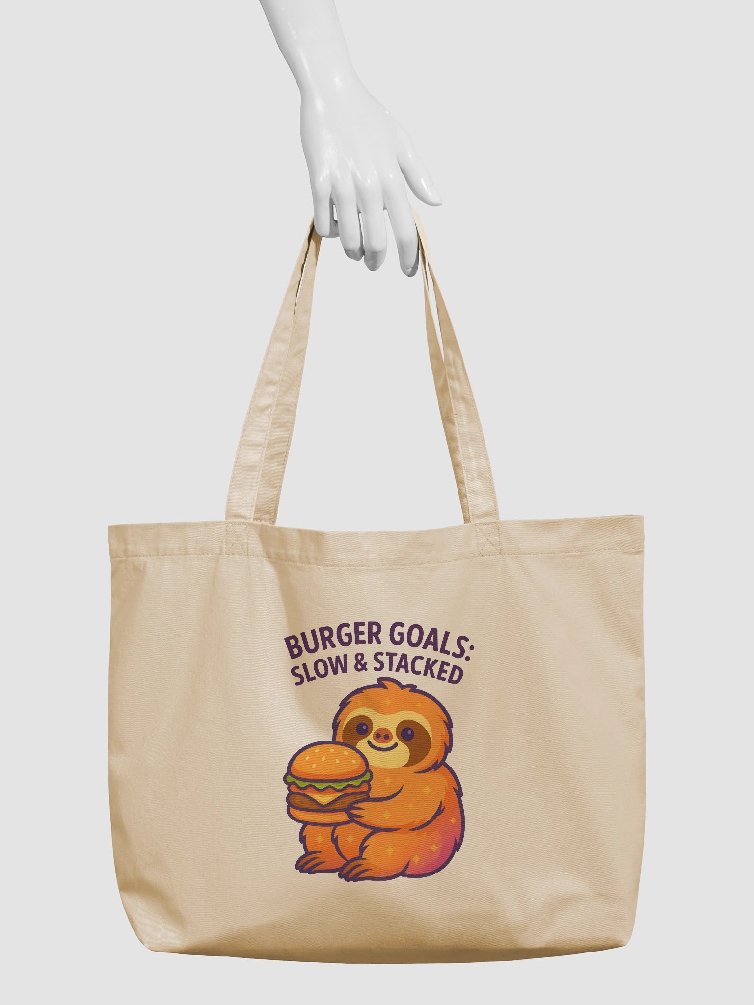 Burger Goals – Funny Sloth Tote Bag (Double-Sided Print) | Organic Cotton Tote – Sloths Having Snacks Collection product image (3)