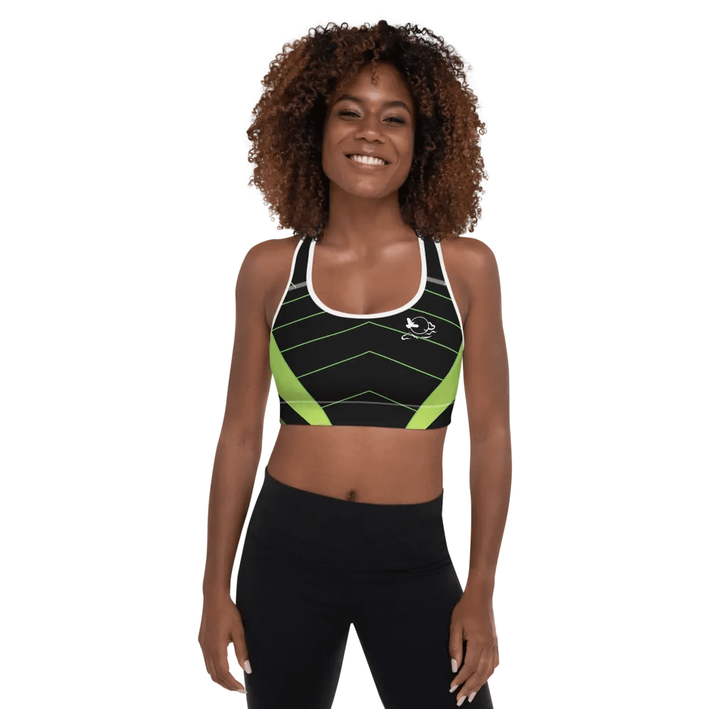 Black and green pattern base All-Over Print Padded Sports Bra. product image (1)
