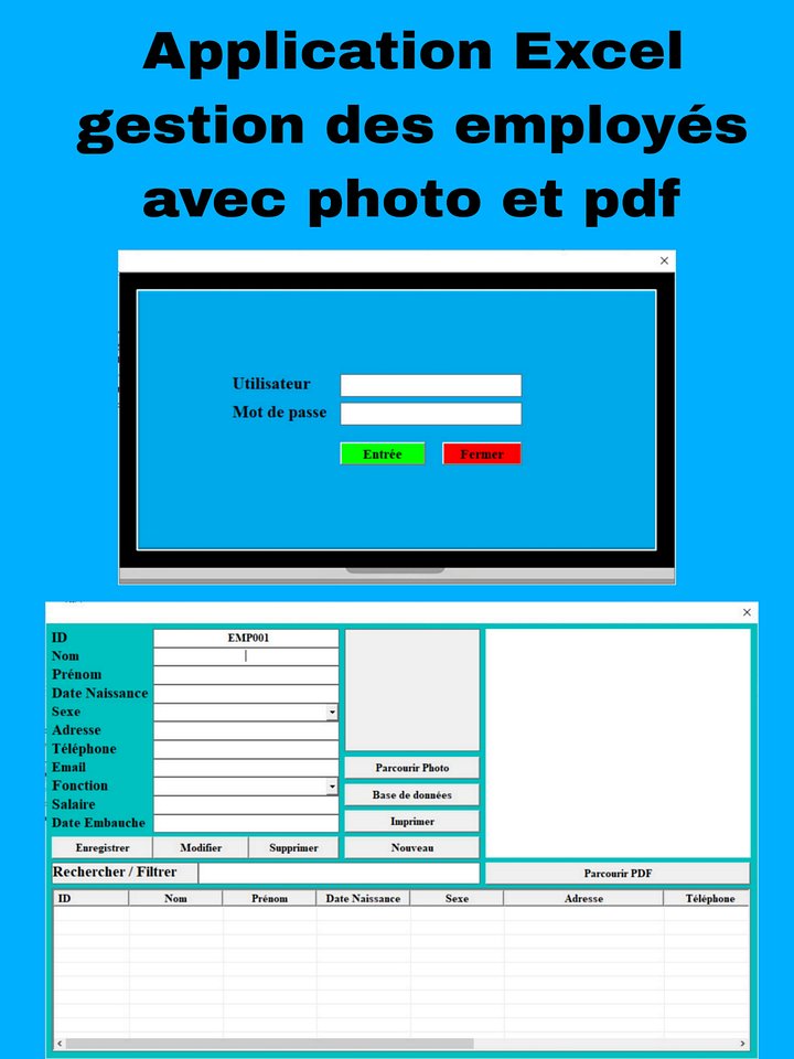 Application Excel complète de Gestion des Employés – Avec Photos, CV PDF et Base de Données Automatisée product image (1)