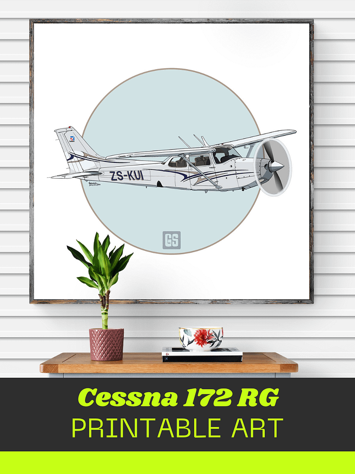 Cessna 172 RG Printable Aviation Wall Art Square Size Blue Circle & White Background product image (1)