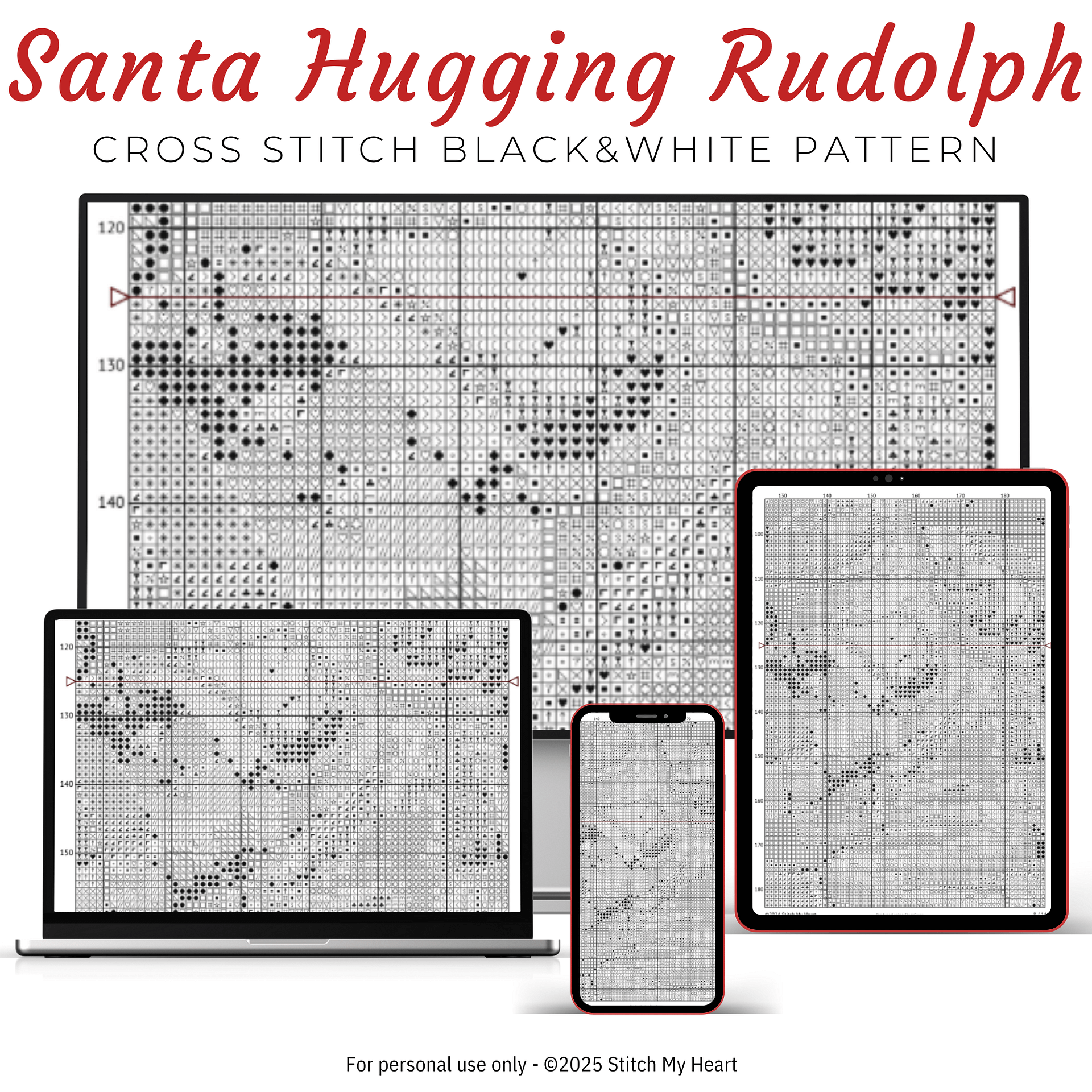 Santa Hugging Young Rudolph Cross Stitch Pattern product image (4)