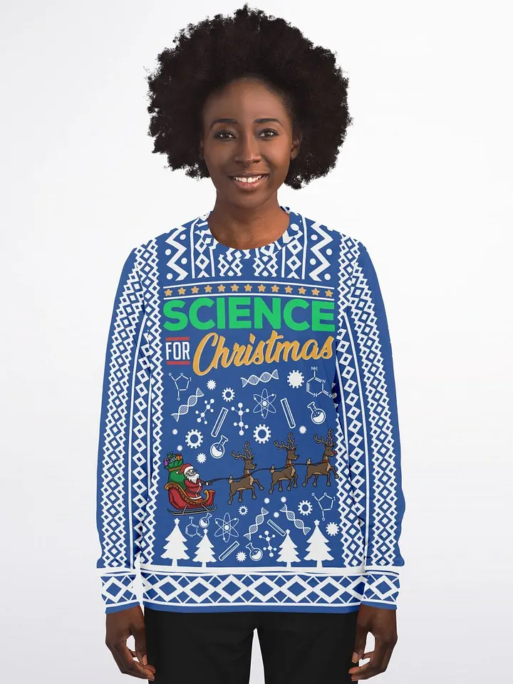 Festive Science-Themed Ugly Christmas Sweater – Fun Geeky Holiday Sweater with Santa and Scientific Symbols product image (1)