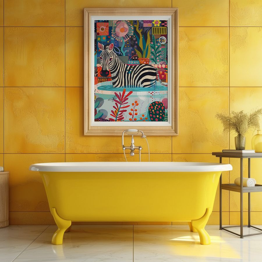 Zebra in Bathtub Maximalist Bathroom Art Print product image (6)