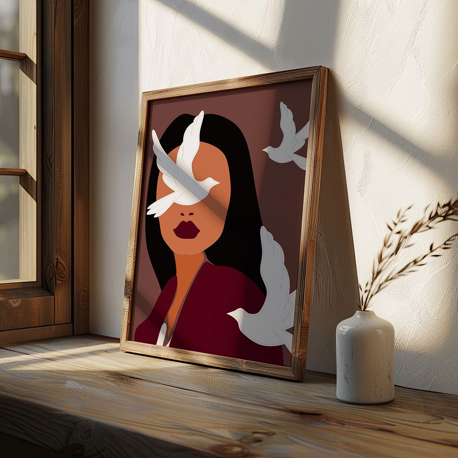 Girl with Birds Bohemian Art Print product image (4)